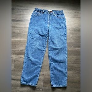 LL Bean Womens Double L Relaxed Fit Red Fleece Lined Denim Blue Jeans 14 Reg